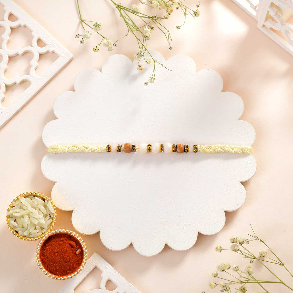 T4 Jewels Golden Colour Rakhi With 4 Pcs Ferrero Rocher Pack (Gift)-SR1 Rakhi T4 Jewels