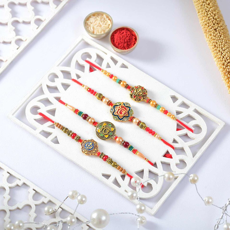T4 Jewels Rajasthani Traditional Rakhi Sets For Your Sweet Brothers (Pack Of 4)- SR20 Rakhi T4 Jewels