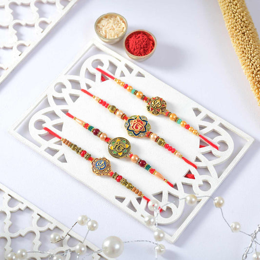T4 Jewels Rajasthani Traditional Rakhi Sets For Your Sweet Brothers (Pack Of 4)- SR20 Rakhi T4 Jewels