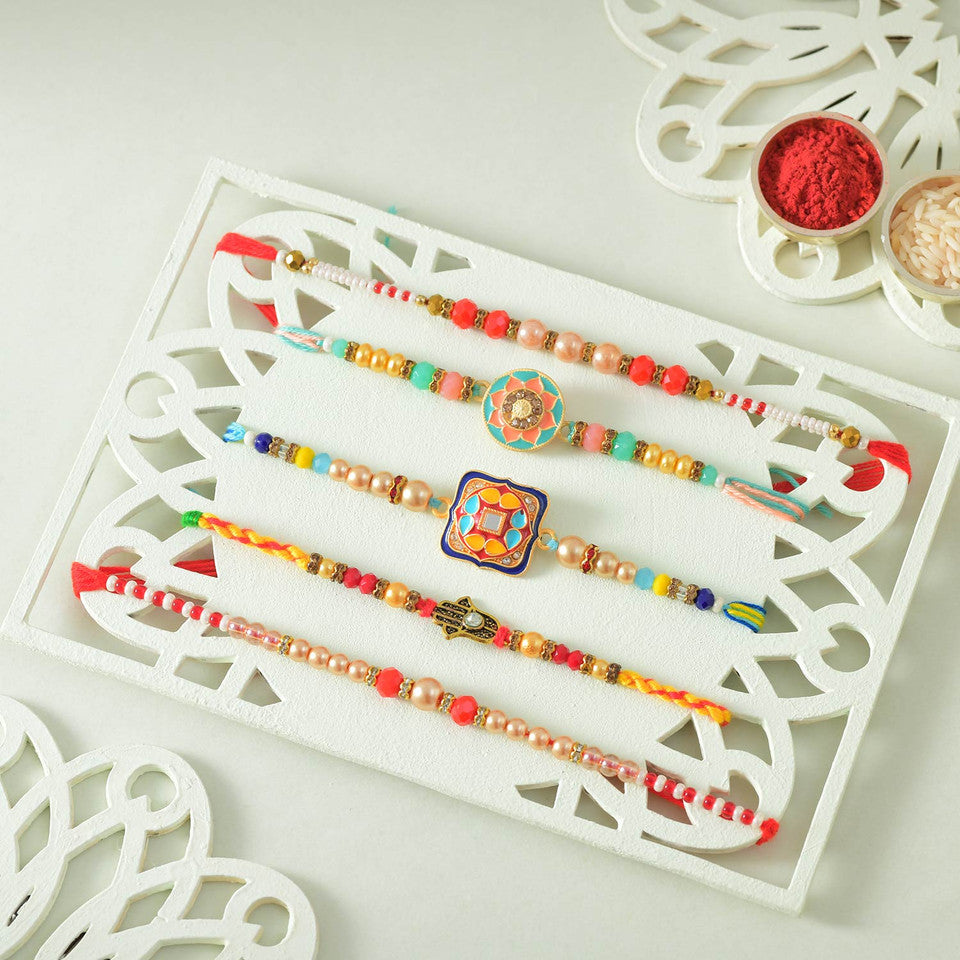 T4 Jewels Latest Rakhi Sets With 16Pcs Ferrero Rocher & Kaju Katli (Pack Of 5)- SR21 Rakhi T4 Jewels