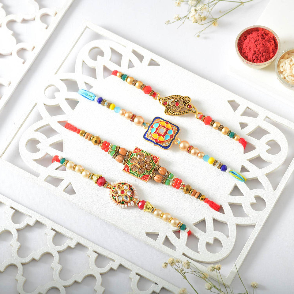 T4 Jewels Trendy Rakhi Sets For Your Cute Brothers 😍 (Pack Of 4)- SR22 Rakhi T4 Jewels