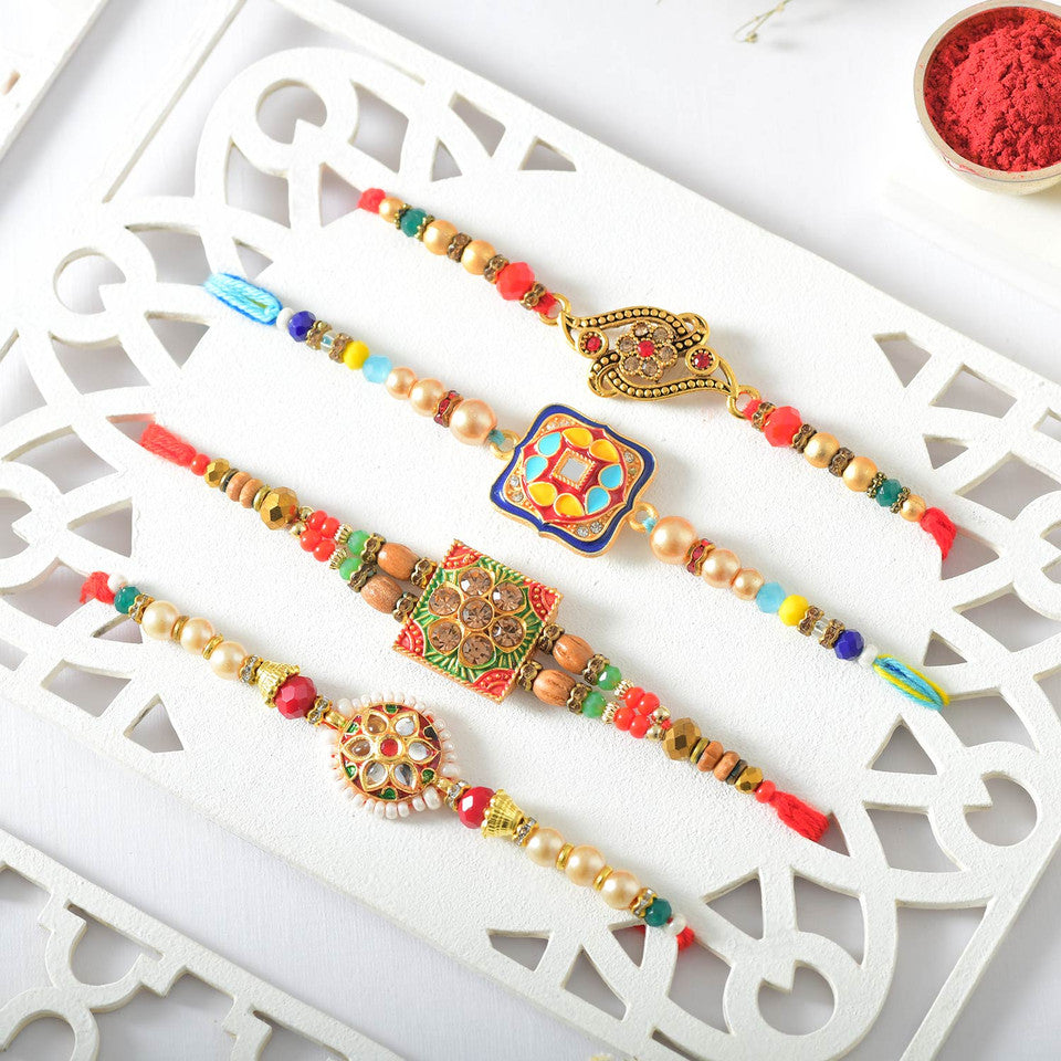 T4 Jewels Trendy Rakhi Sets For Your Cute Brothers 😍 (Pack Of 4)- SR22 Rakhi T4 Jewels