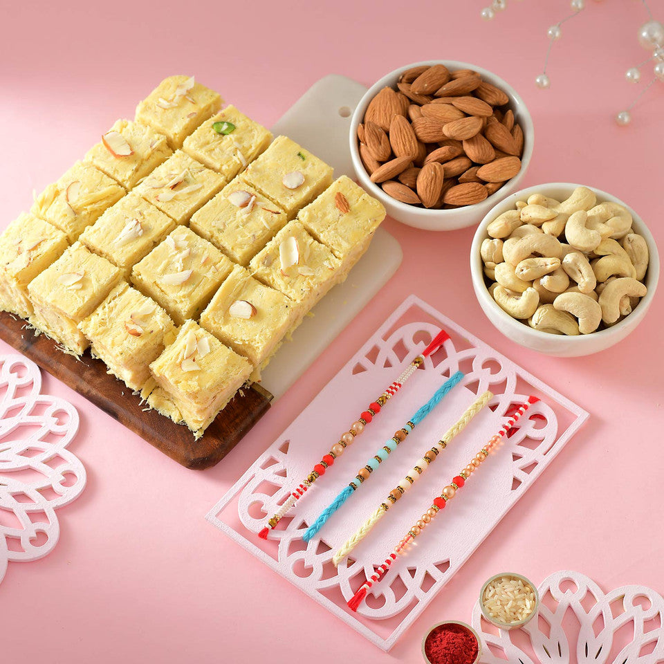 T4 Jewels Premium Rakhi Set With Kaju,Badam & Soan Papdi 😋 - SR23 Rakhi T4 Jewels