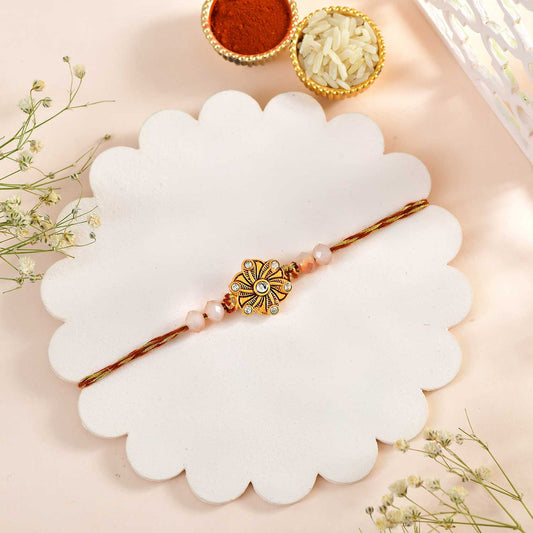 T4 Jewels 1Pcs Designer Kundan Rakhi with Beads + Roli Chawal -SR27 Rakhi T4 Jewels