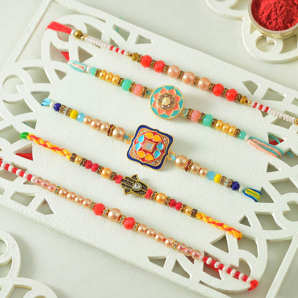 T4 Jewels Pack of 5 Multicolor Designer Rakhis for Brother - SR28 Rakhi T4 Jewels