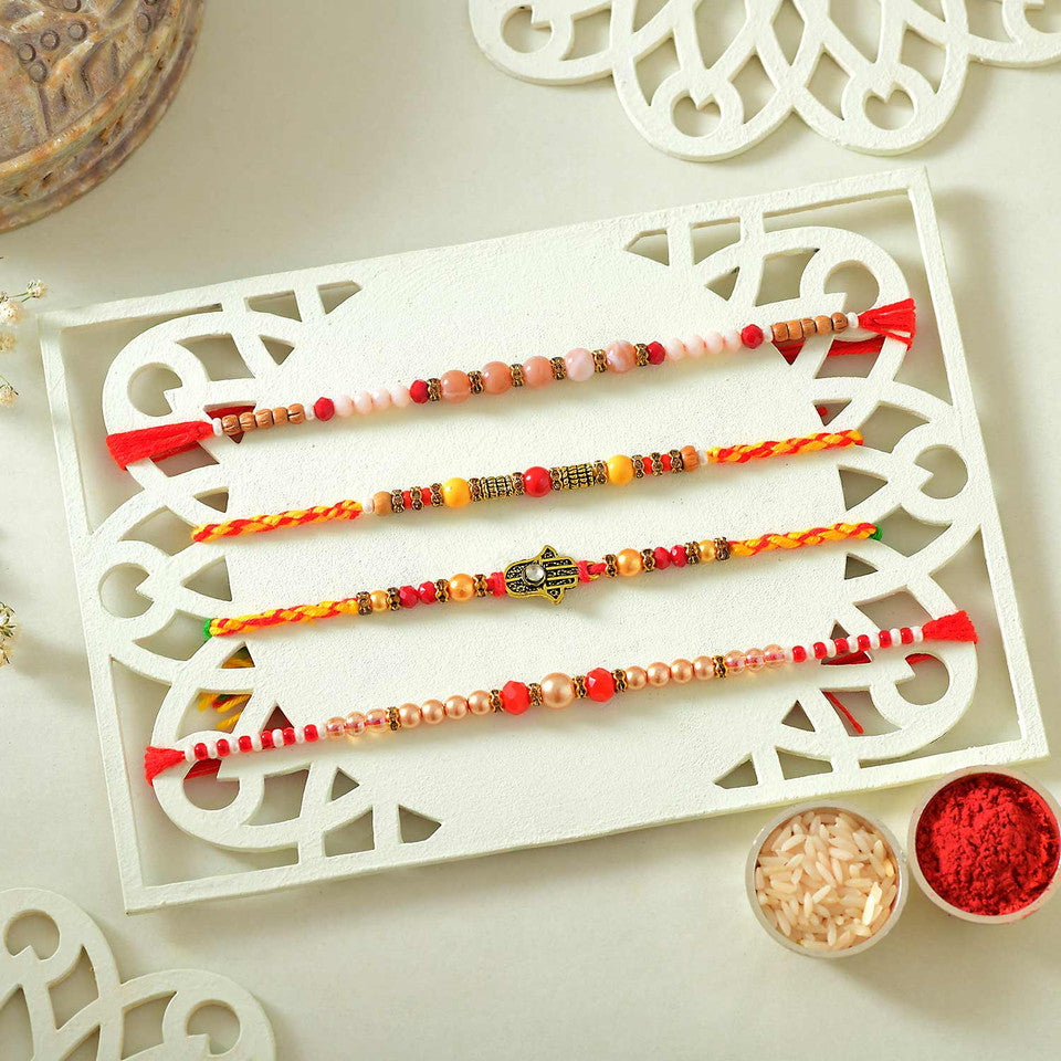 T4 Jewels 4Pcs Traditional Beaded Rakhis with Rudraksha Charm for 🤝Brothers - SR29 Rakhi T4 Jewels
