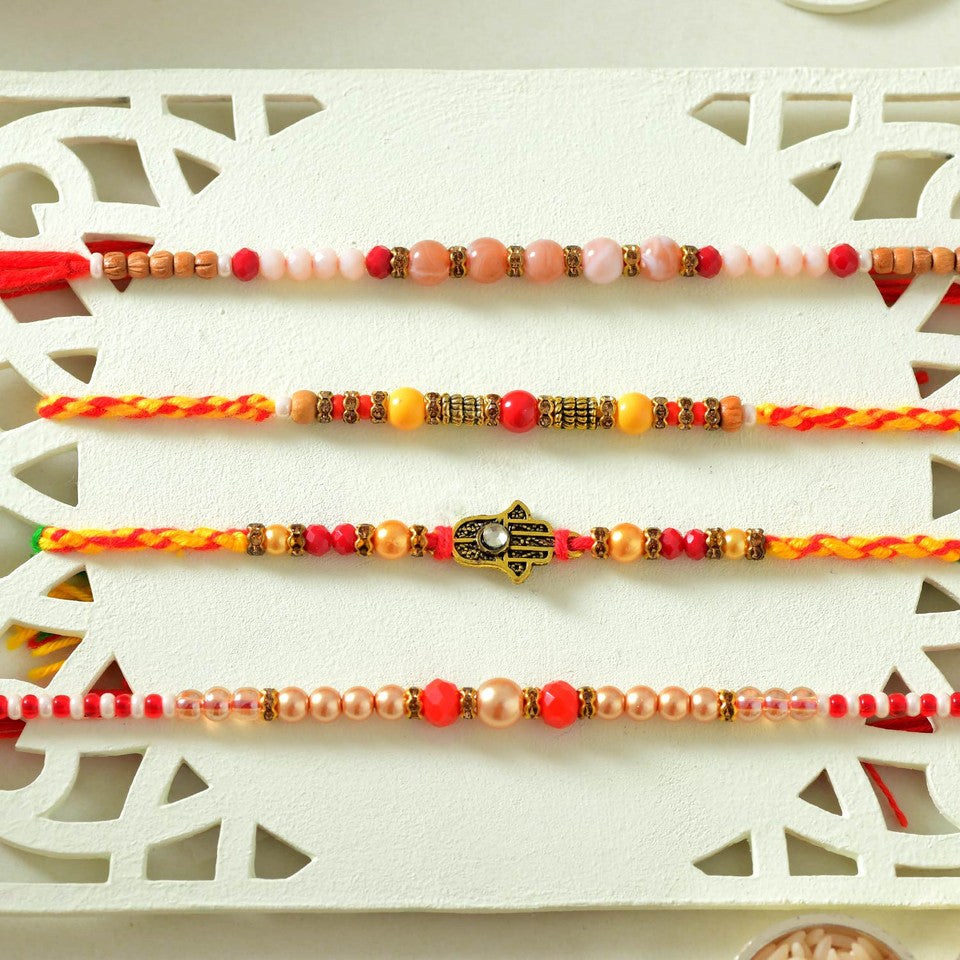 T4 Jewels 4Pcs Traditional Beaded Rakhis with Rudraksha Charm for 🤝Brothers - SR29 Rakhi T4 Jewels