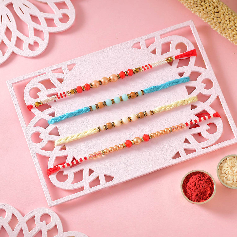 T4 Jewels 4Pcs Pastel and Golden Beaded Rakhis for Sweet🤝Brothers - SR30 Rakhi T4 Jewels