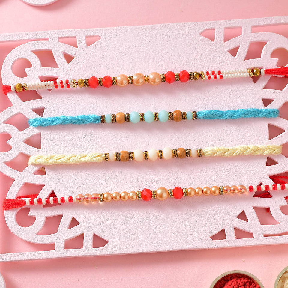 T4 Jewels 4Pcs Pastel and Golden Beaded Rakhis for Sweet🤝Brothers - SR30 Rakhi T4 Jewels