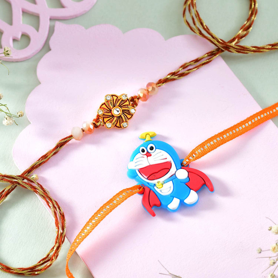 Doraemon Rakhi Combo | Cartoon & Designer Rakhi Set for Raksha Bandhan - SR34 Rakhi T4 Jewels