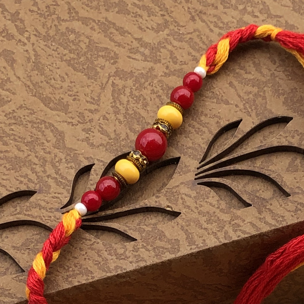 T4 Jewels Yellow & Red Beaded Rakhi 🏵️For Brothers 😍– SR49 Rakhi T4 Jewels