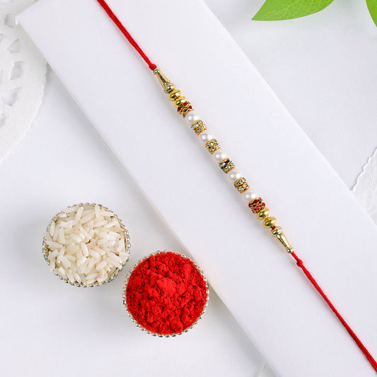 Elegant White Pearl & Golden Bead Rakhi 🏵️For Brothers 😍– SR51 Rakhi T4 Jewels