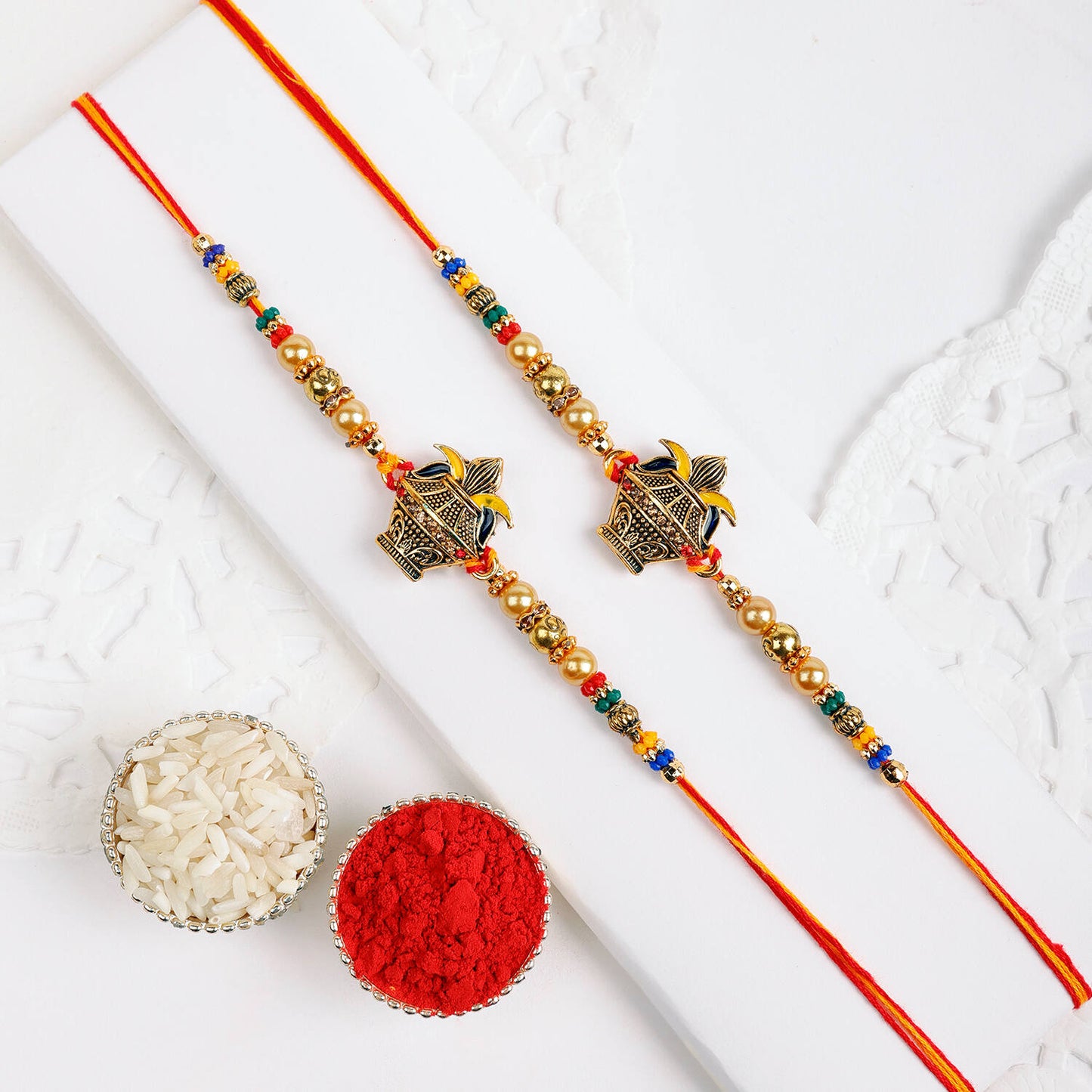 Elegant Kundan Rakhi with Red Beads | Handcrafted Rakhi for Brother 😊 - SR53 Rakhi T4 Jewels