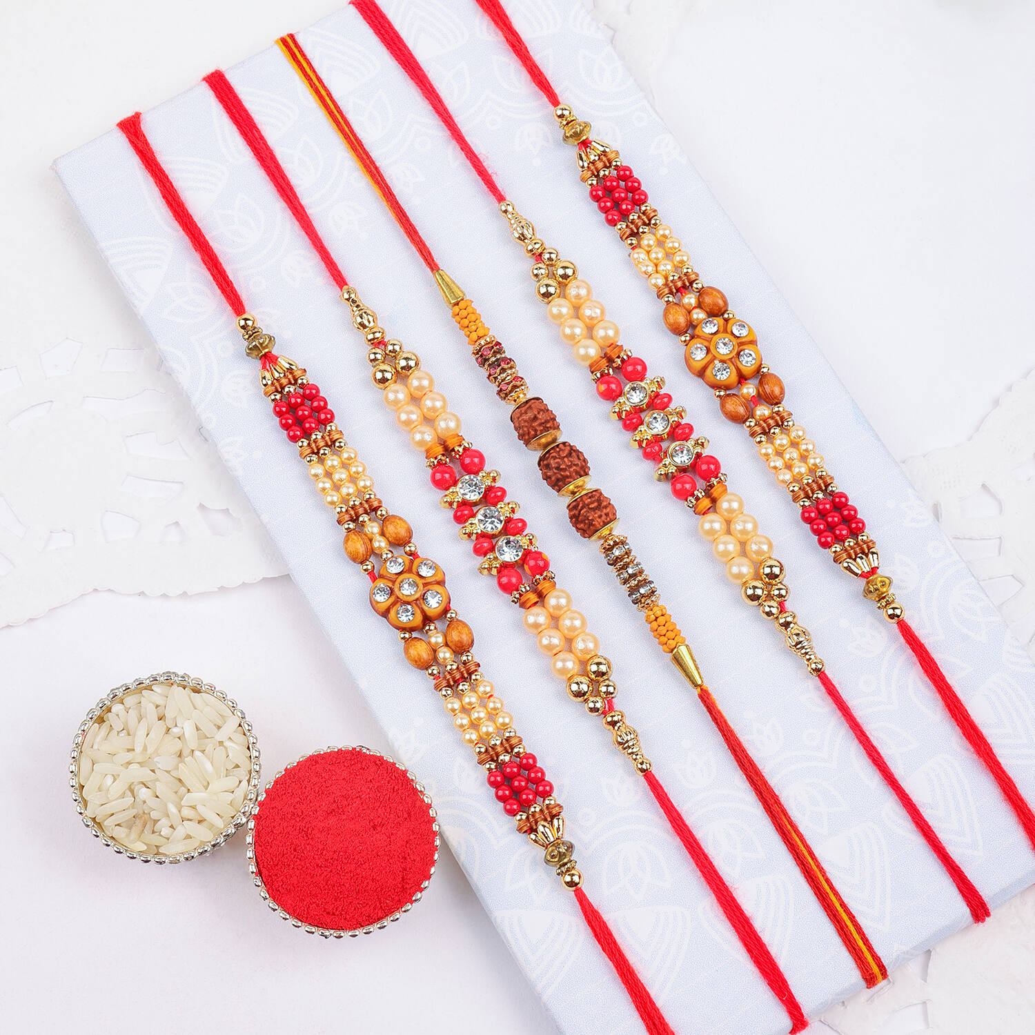 T4 Jewels Antique Kundan Rakhi with Golden Thread😍 | Traditional Handmade Rakhi (Pack Of 5) - SR56 Rakhi T4 Jewels