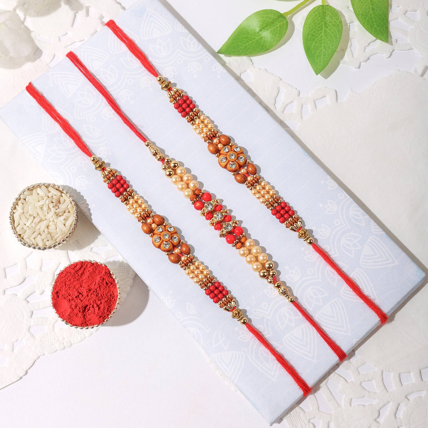 T4 Jewels Red & White Floral Rakhi with Pearl Beads😍 | Elegant Rakhi Thread for Brother - SR57 Rakhi T4 Jewels