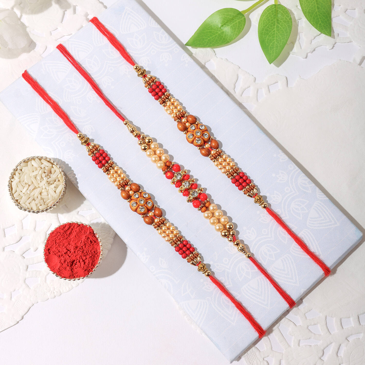 T4 Jewels Red & White Floral Rakhi with Pearl Beads😍 | Elegant Rakhi Thread for Brother - SR57 Rakhi T4 Jewels