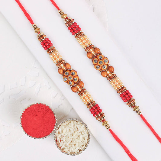 T4 Jewels Handmade Stone Rakhi 😍with Red & Gold Accents | Premium Rakhi for Brother (Pack Of 2) - SR58 Rakhi T4 Jewels