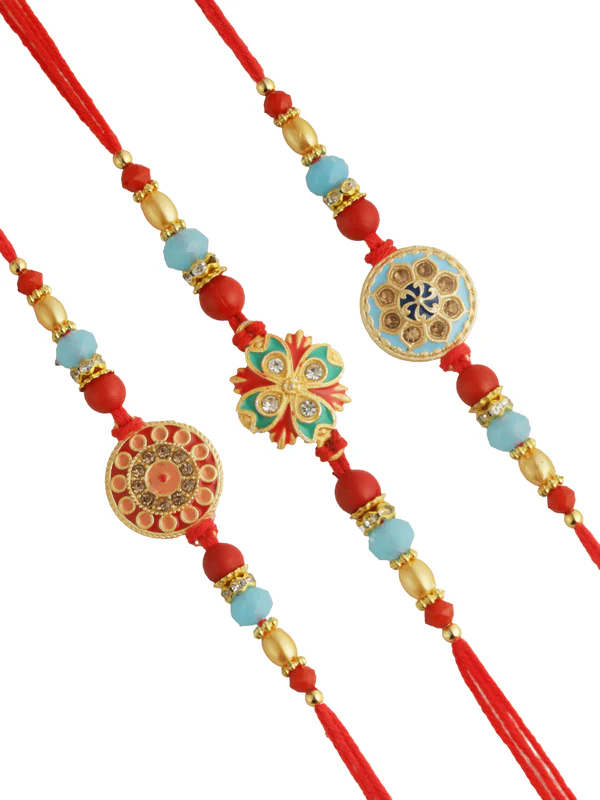 T4 Jewels Trio 3️⃣of Enamelled Floral Moti🏵️ Rakhis – SR72