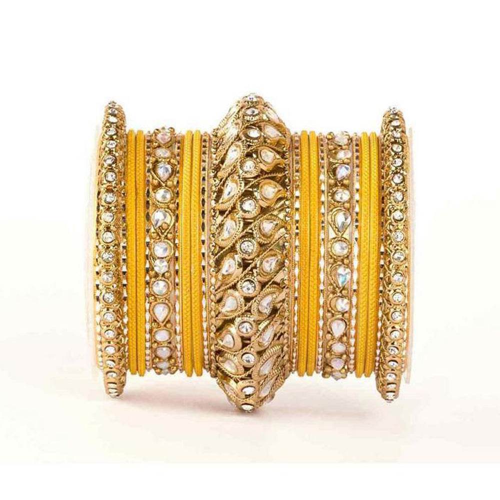 Traditional All Kundan Bangle Set For One Hand Yellow All Bangle Sets T4 Jewels
