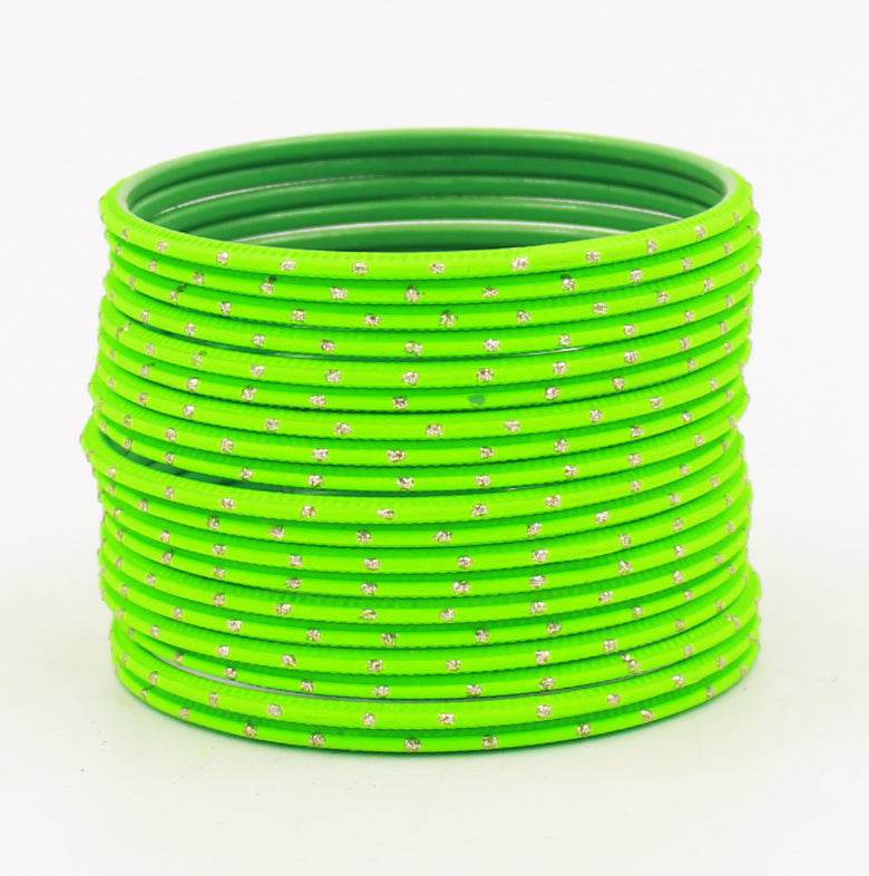 Set of 24 Plain Matte Textured Metal Bangles By T4 Jewels Parrot Green Plain Metal Bangles T4 Jewels