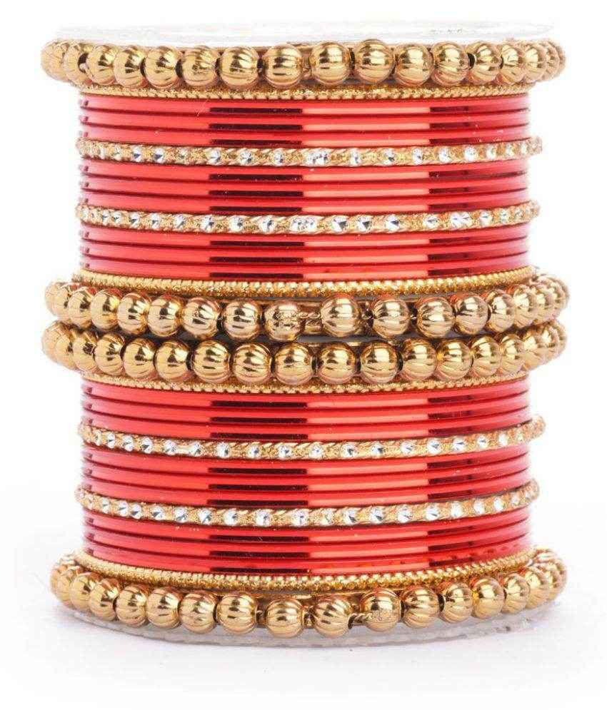 T4 Jewels Glossy Metal Bangles Set. Red Metal Bangles T4 Jewels