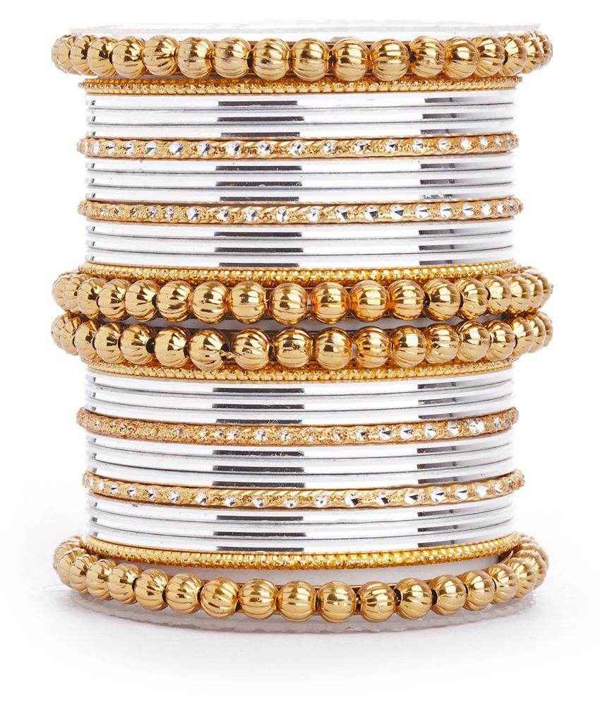T4 Jewels Glossy Metal Bangles Set. White Metal Bangles T4 Jewels