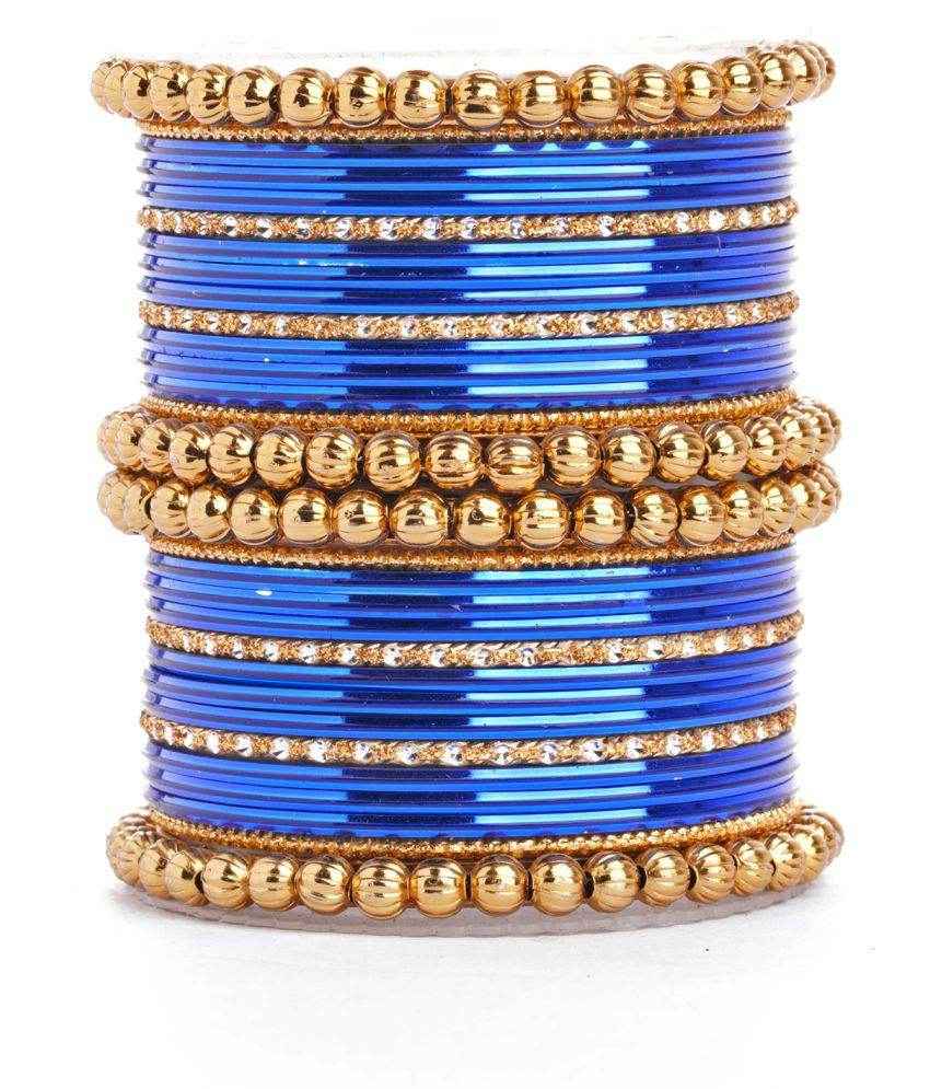 T4 Jewels Glossy Metal Bangles Set. Blue Metal Bangles T4 Jewels