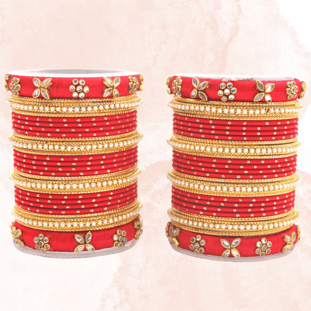 Set of 2 Bangle sets with Thread Bangles with floral Design All Bangle Sets T4 Jewels