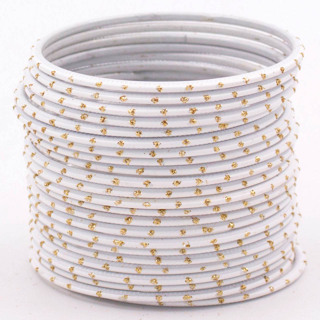 Set of 24 Plain Matte Textured Metal Bangles By T4 Jewels White Plain Metal Bangles T4 Jewels