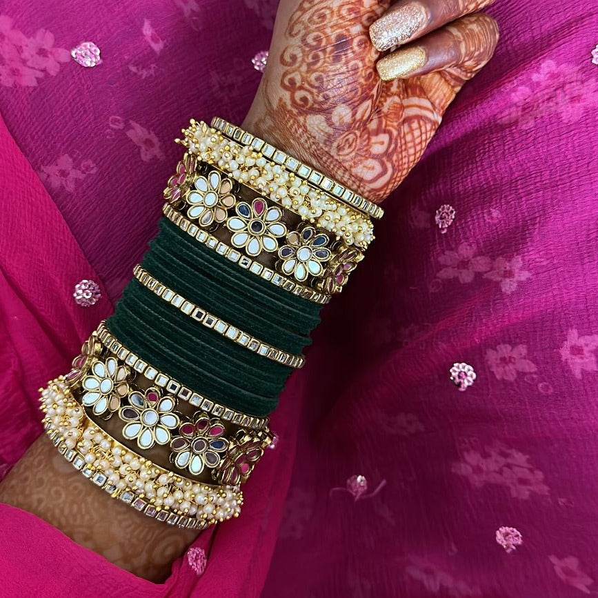 Flower Mirror Bangle Set with Velvet Bangles by T4 Jewels Kai All Bangle Sets T4 Jewels