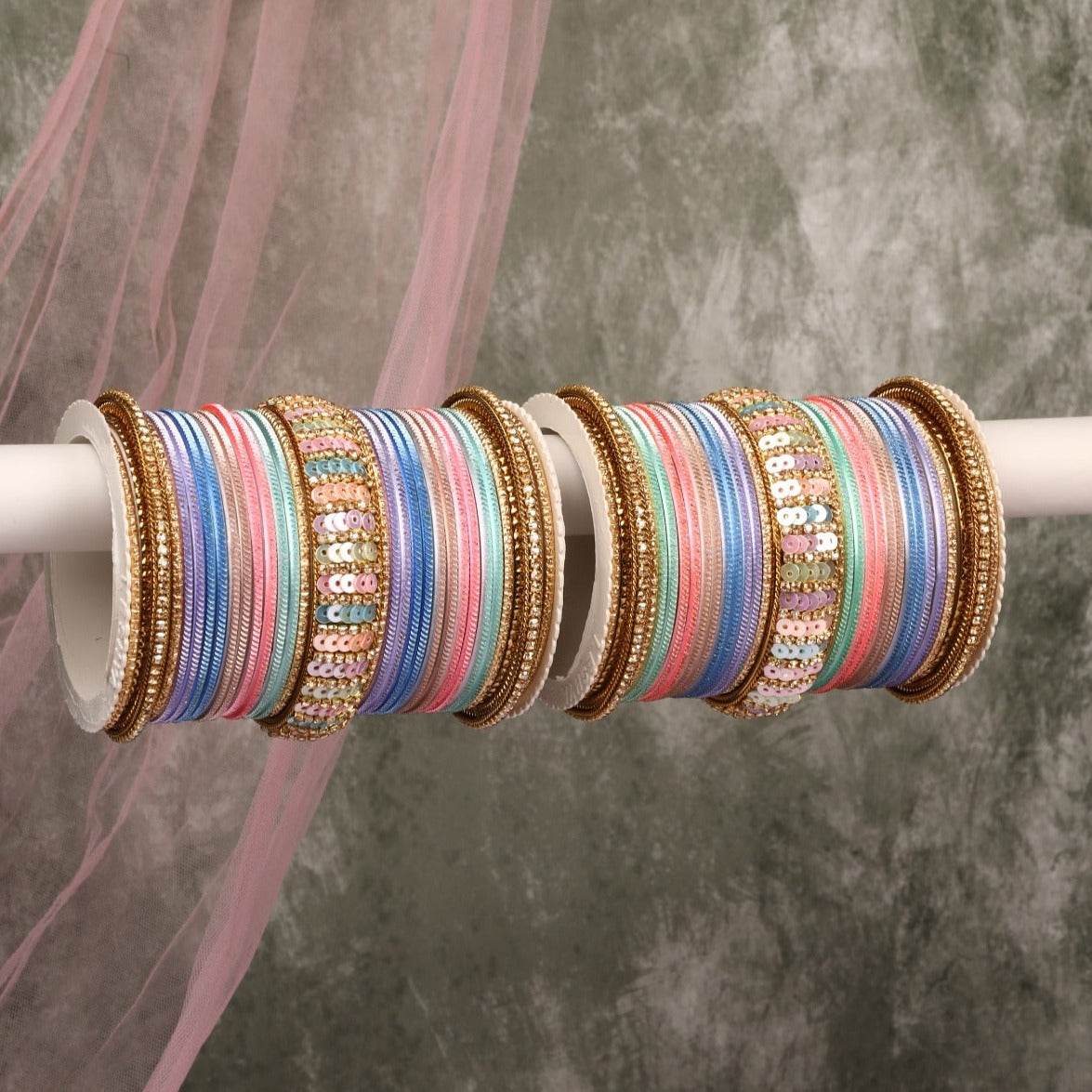 Beautiful Partywear Bangle set with Sequence Work Surf-Pink All Bangle Sets T4 Jewels