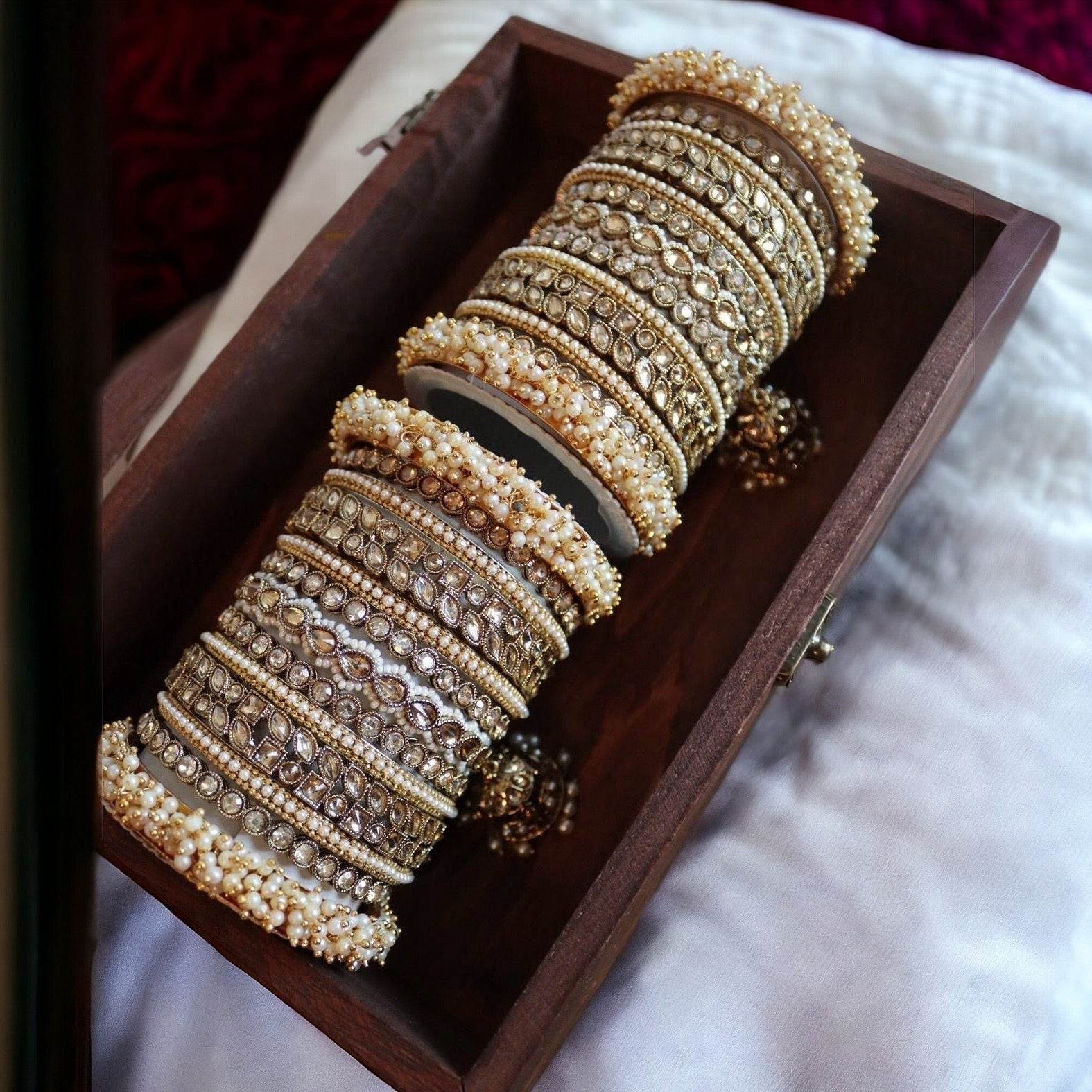 Bridal Stone Bangle Set with Jhumki by T4 Jewels Golden All Bangle Sets T4 Jewels