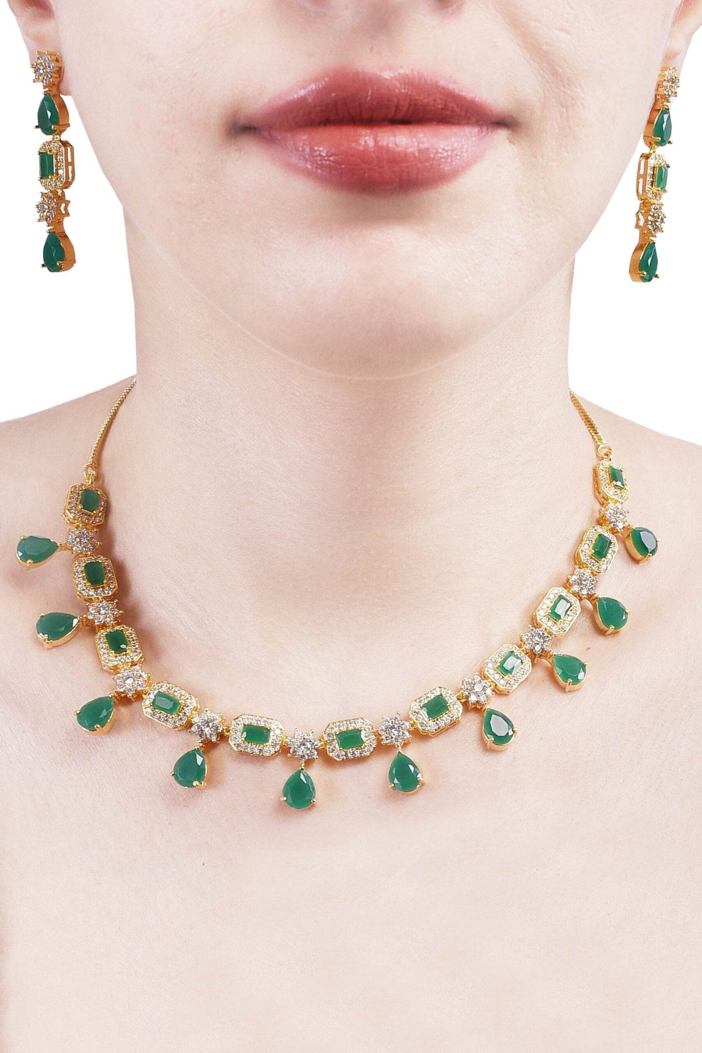 Graceful Handcrafted CZ Necklace Set - A Delicate and Dazzling Jewelry Piece T4 Jewels