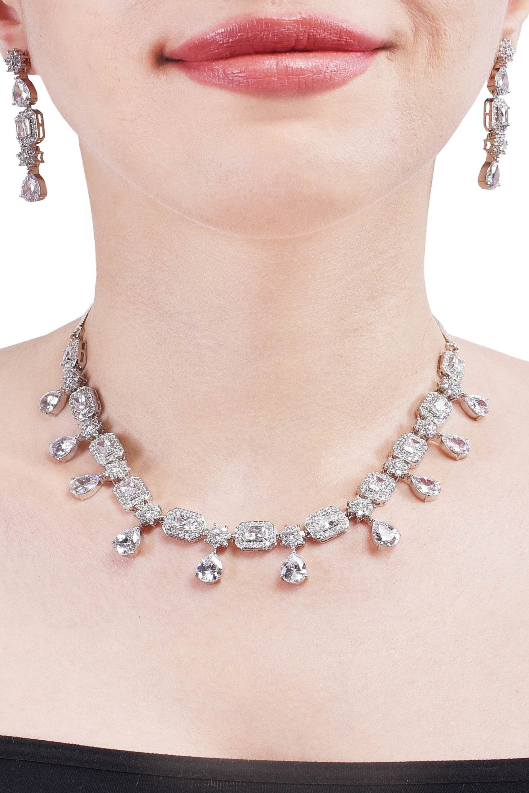 Glittering Handcrafted CZ Necklace Set - A Stunning Jewelry Piece for Women T4 Jewels