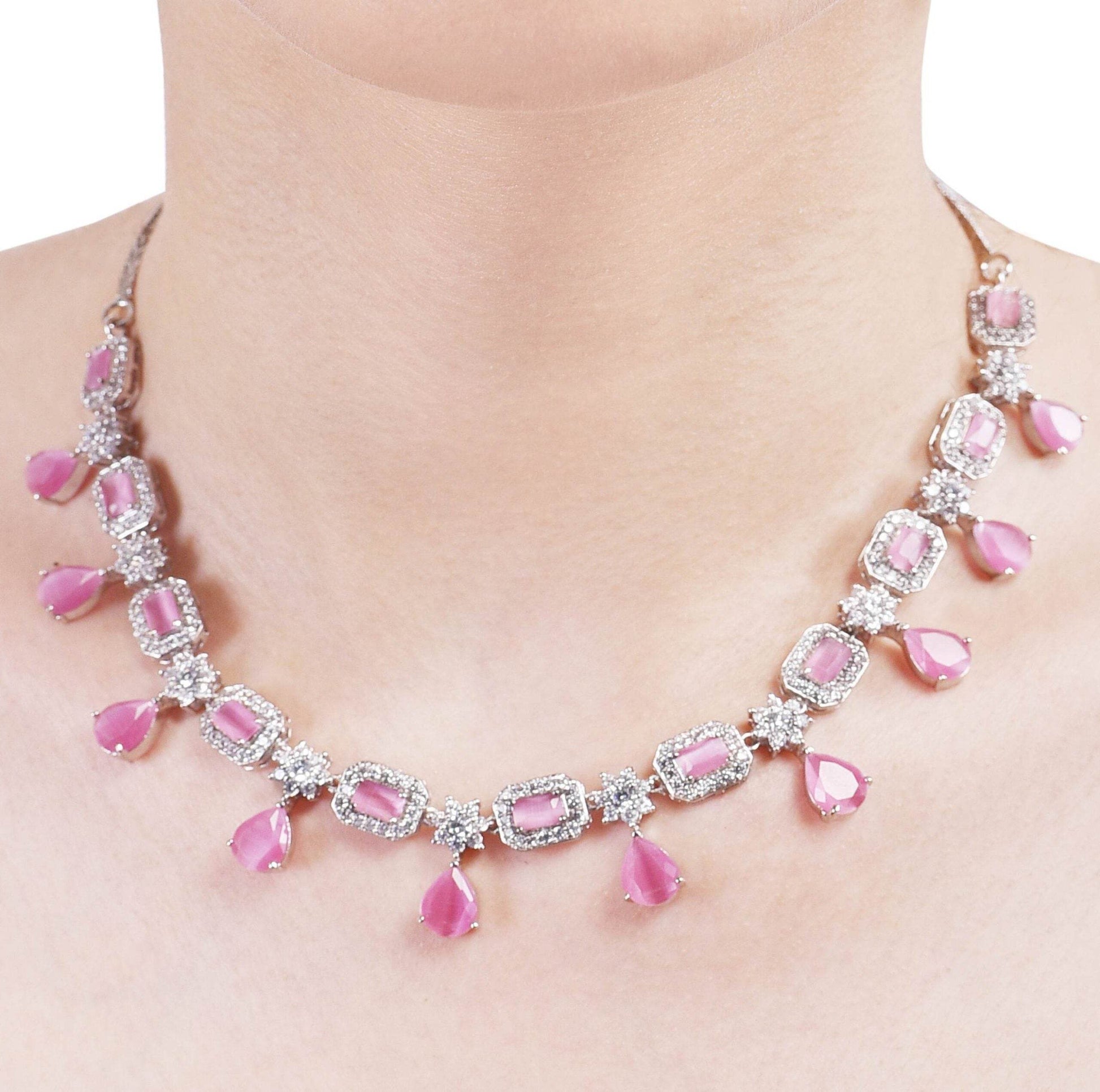 Radiant Handcrafted CZ Necklace Set - A Refined and Graceful Jewelry Piece T4 Jewels