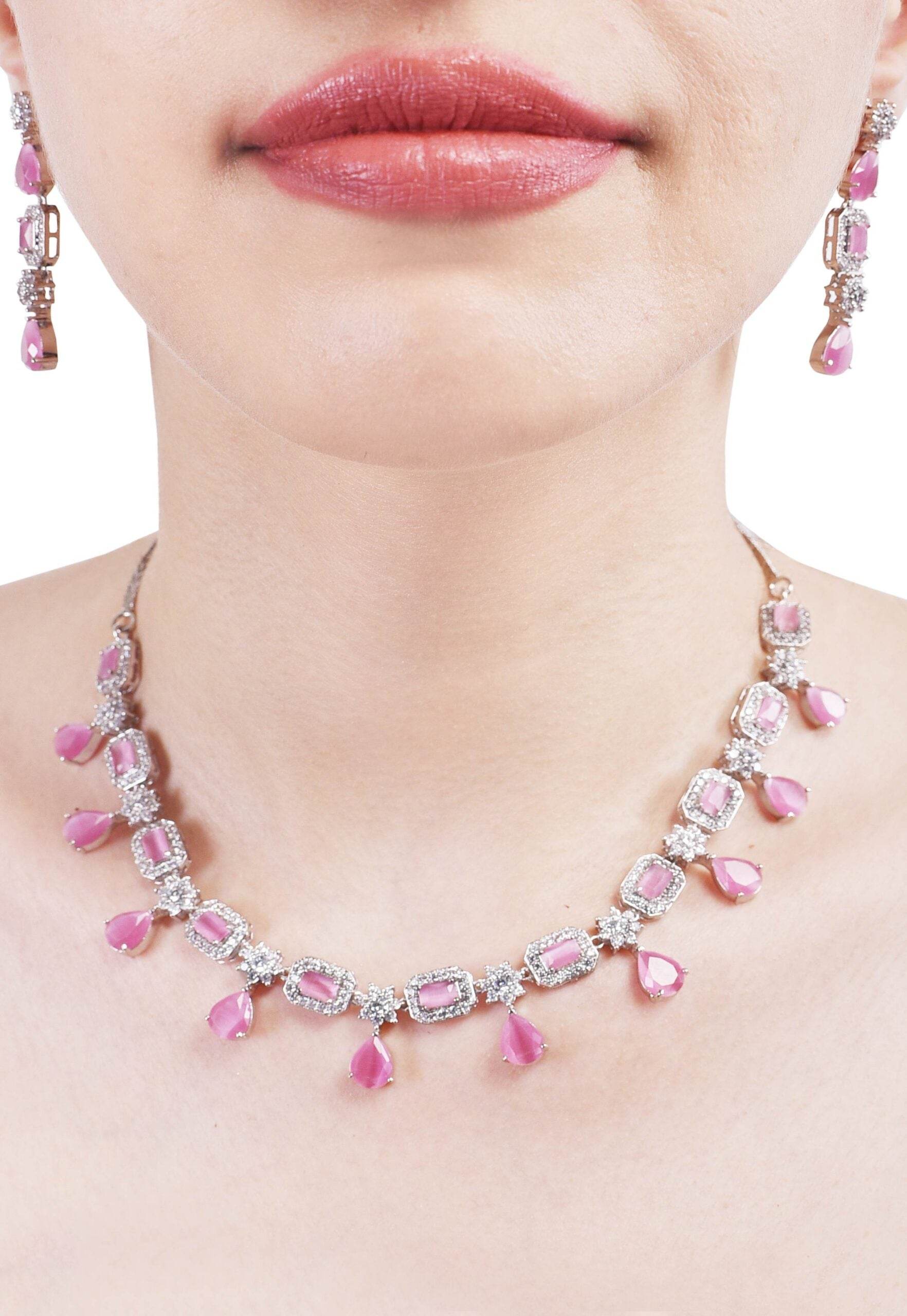 Radiant Handcrafted CZ Necklace Set - A Refined and Graceful Jewelry Piece T4 Jewels