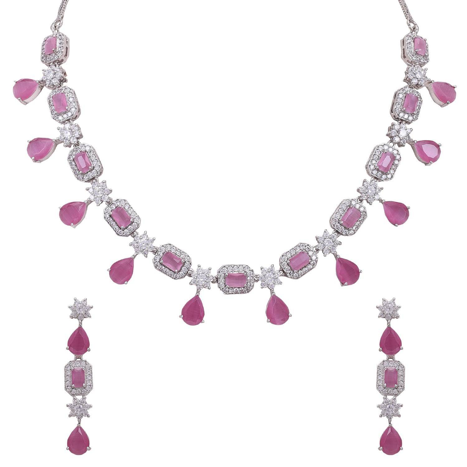 Radiant Handcrafted CZ Necklace Set - A Refined and Graceful Jewelry Piece T4 Jewels