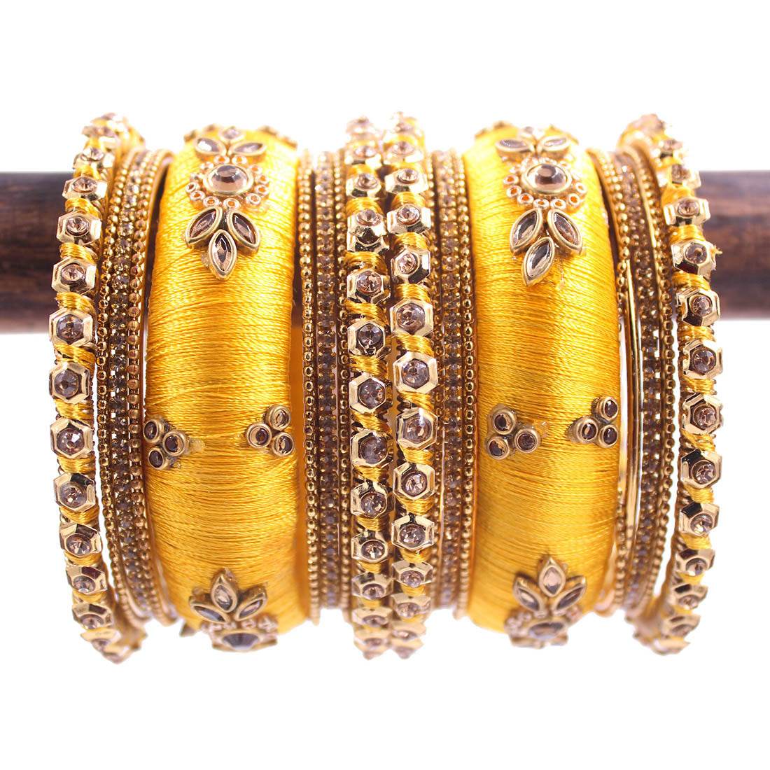 Traditional Thread Bangle set for Both hands by T4 Jewels Yellow All Bangle Sets T4 Jewels