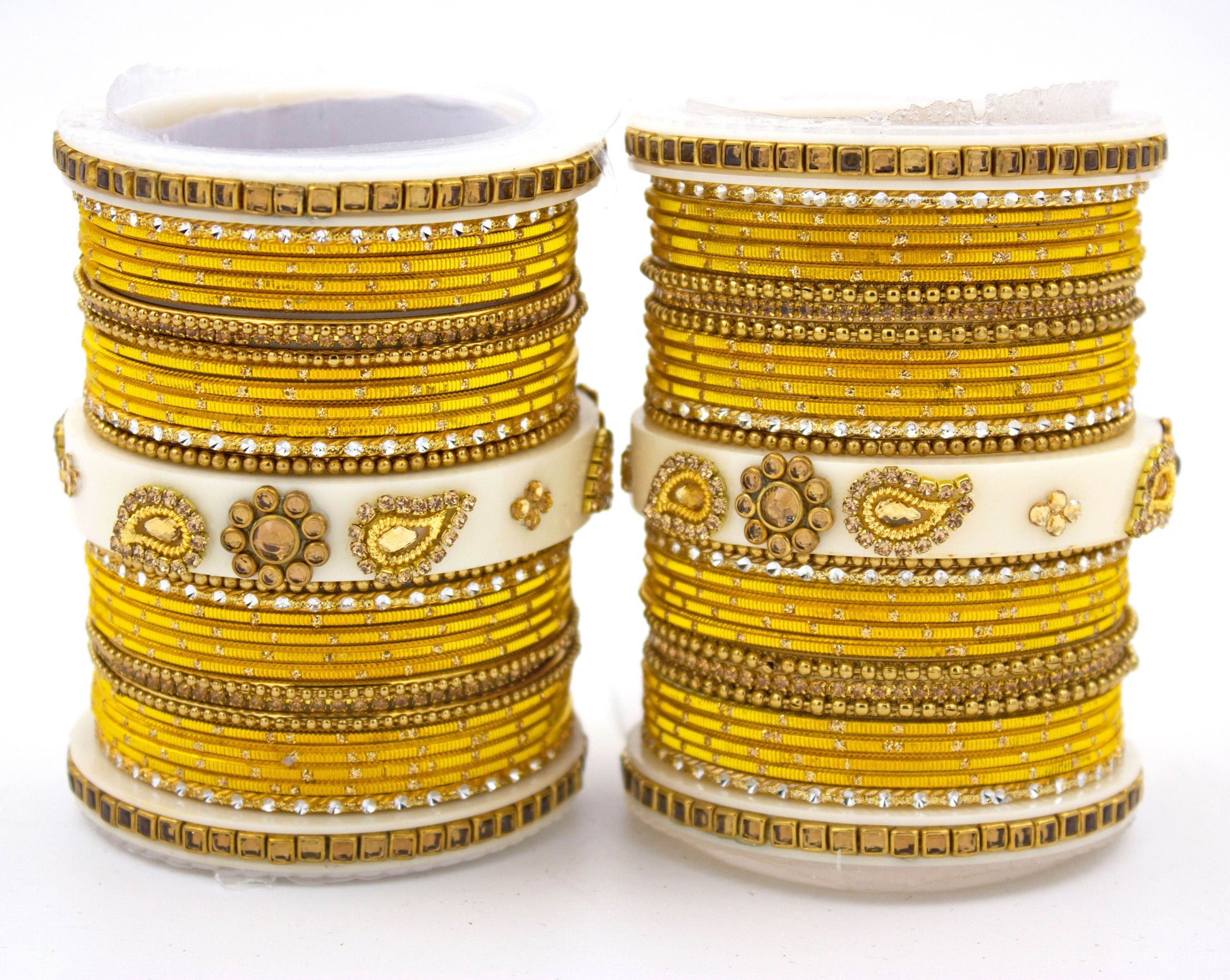 Traditonal Bridal Bangle set with golden dotted design Yellow All Bangle Sets T4 Jewels