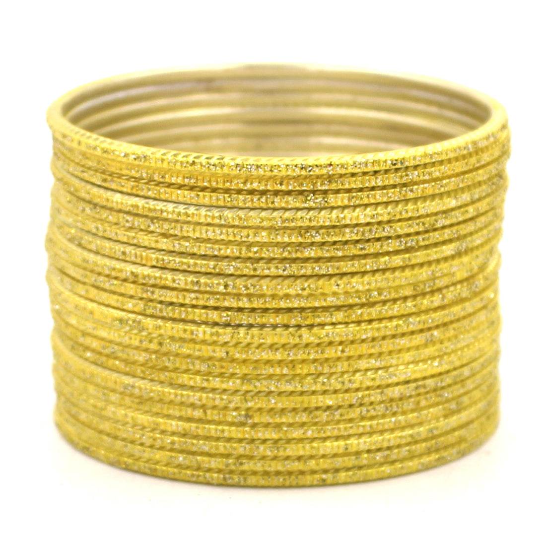 Set of 24 Lehar Glitter Metal Bangles by T4 Jewels Yellow Plain Metal Bangles T4 Jewels