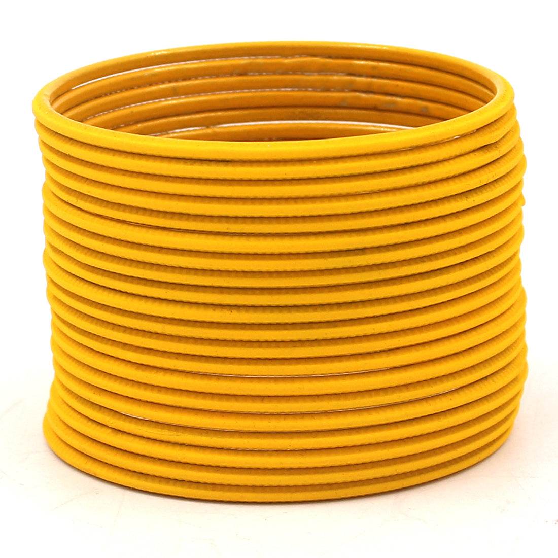 Set of 24 Matte Textured Bangles by T4 Jewels Yellow Plain Metal Bangles T4 Jewels
