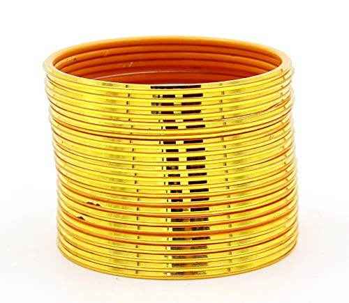 T4 Jewels Many Colors Glossy Metal Bangles (Pack Of 24). Yellow Metal Bangles T4 Jewels