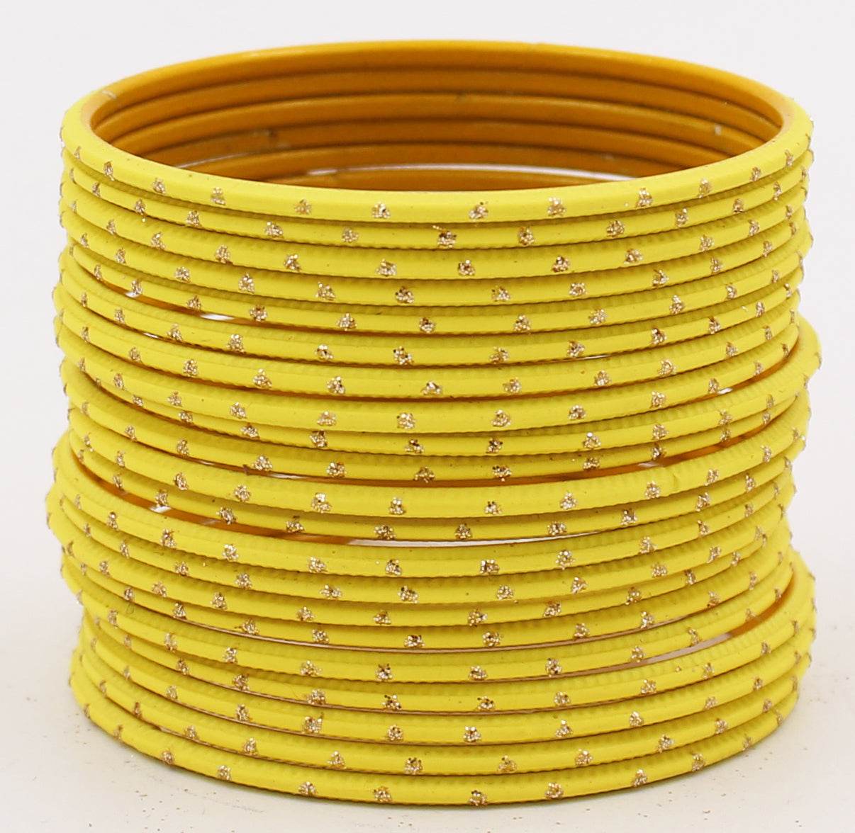 Set of 24 Plain Matte Textured Metal Bangles By T4 Jewels Yellow Plain Metal Bangles T4 Jewels