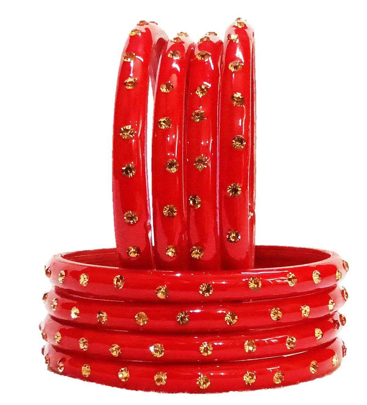 T4 Jewels (Large Size) Many Colors Glass Kada Bangles (Pack Of 8)-SHGN Red Large Size Bangles T4 Jewels