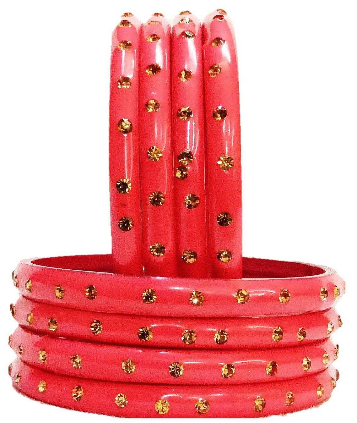 T4 Jewels (Large Size) Many Colors Glass Kada Bangles (Pack Of 8)-SHGN Gajri Large Size Bangles T4 Jewels