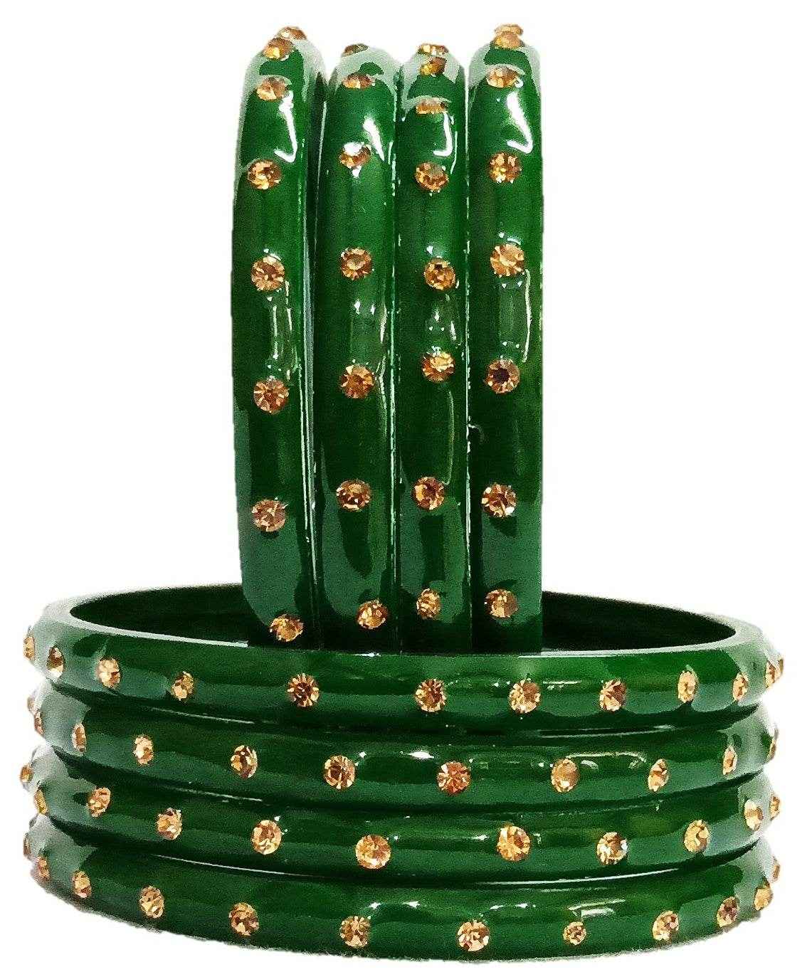 T4 Jewels (Large Size) Many Colors Glass Kada Bangles (Pack Of 8)-SHGN Green Large Size Bangles T4 Jewels