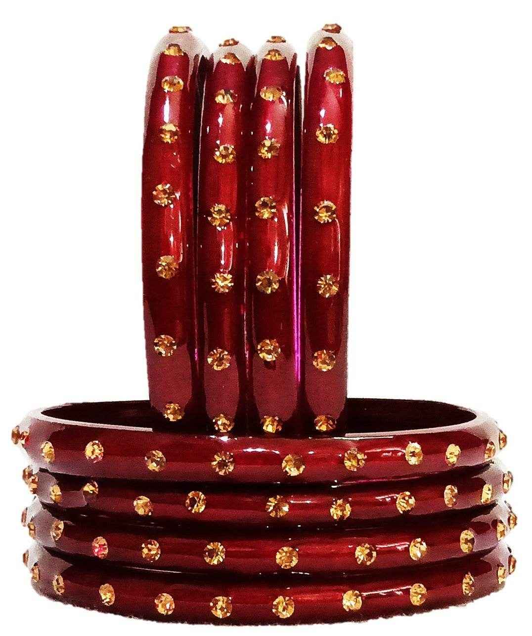 T4 Jewels (Large Size) Many Colors Glass Kada Bangles (Pack Of 8)-SHGN Maroon Large Size Bangles T4 Jewels