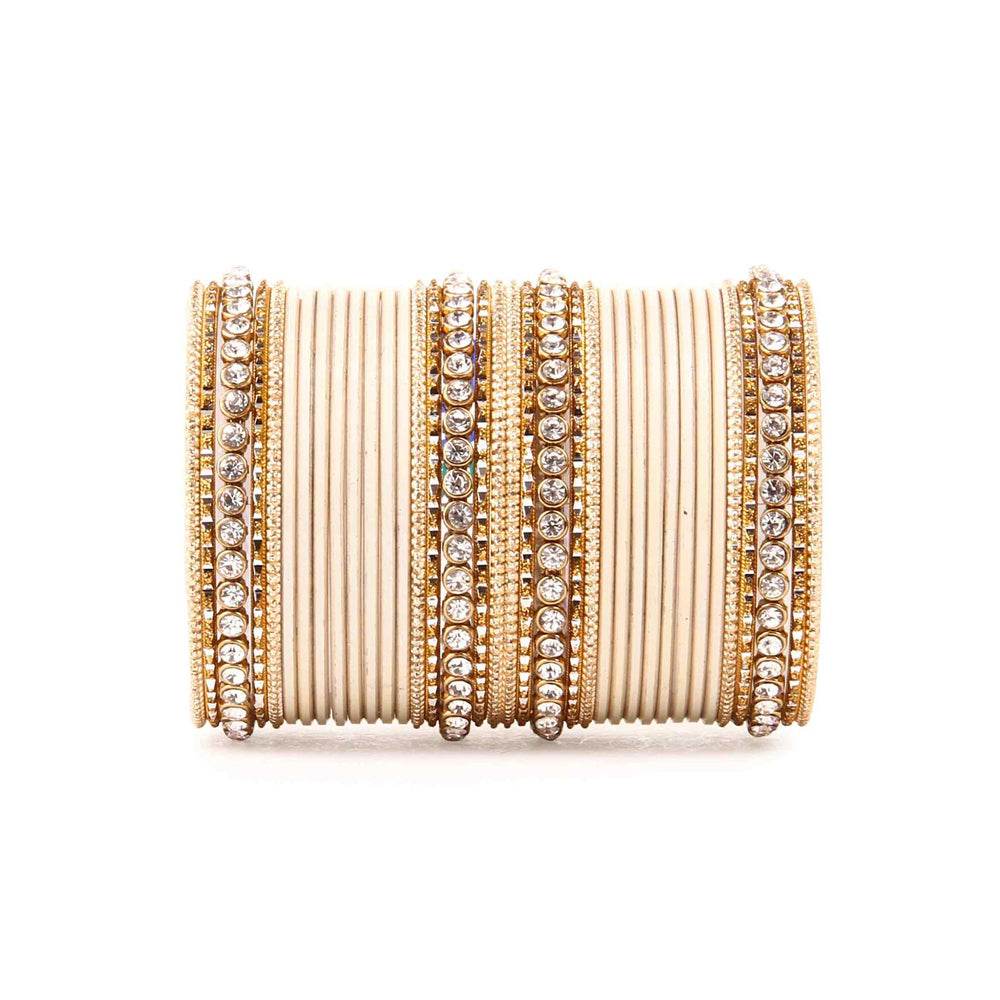 Simple Matte Textured Stone Bangle Set Beige All Bangle Sets T4 Jewels