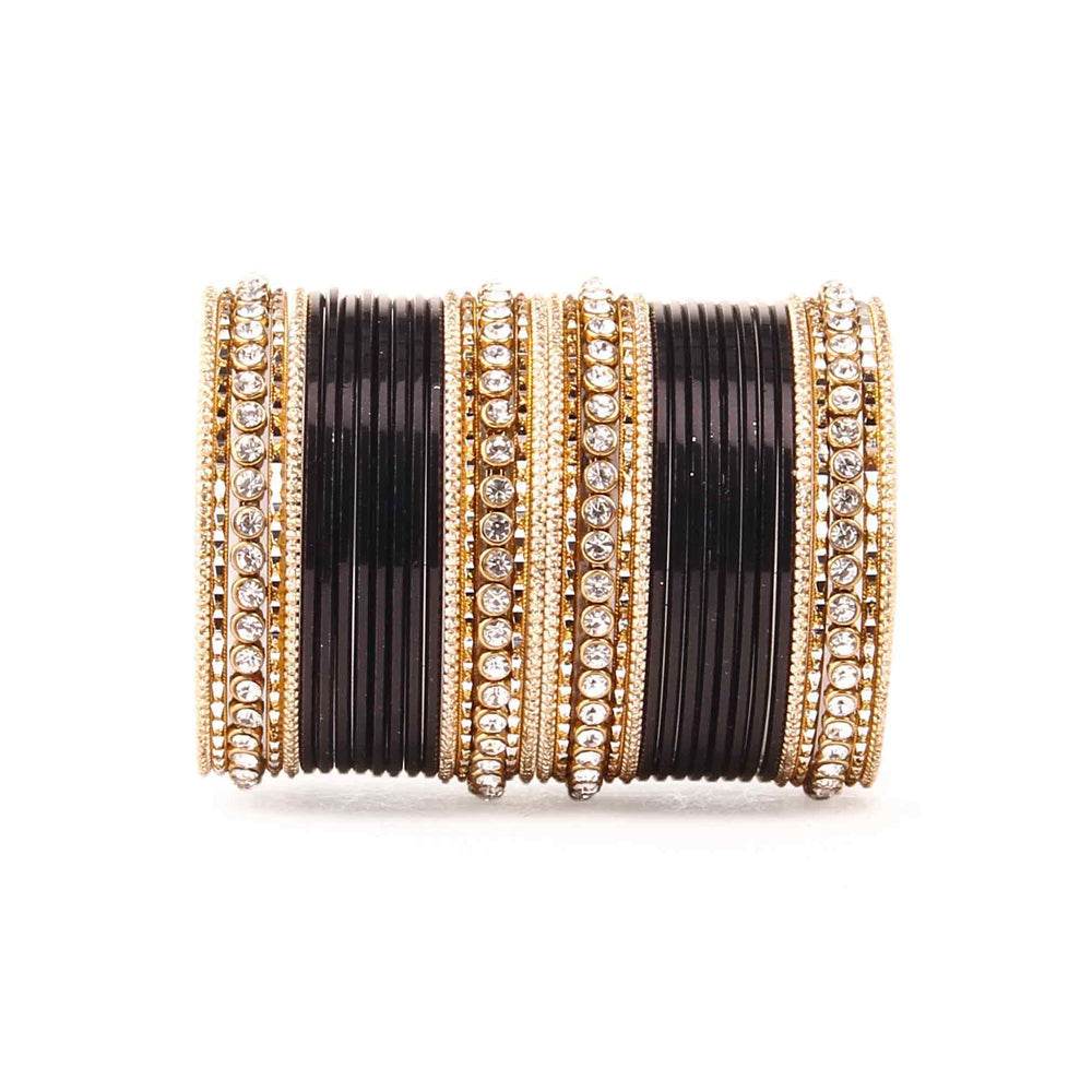 Simple Matte Textured Stone Bangle Set Black All Bangle Sets T4 Jewels