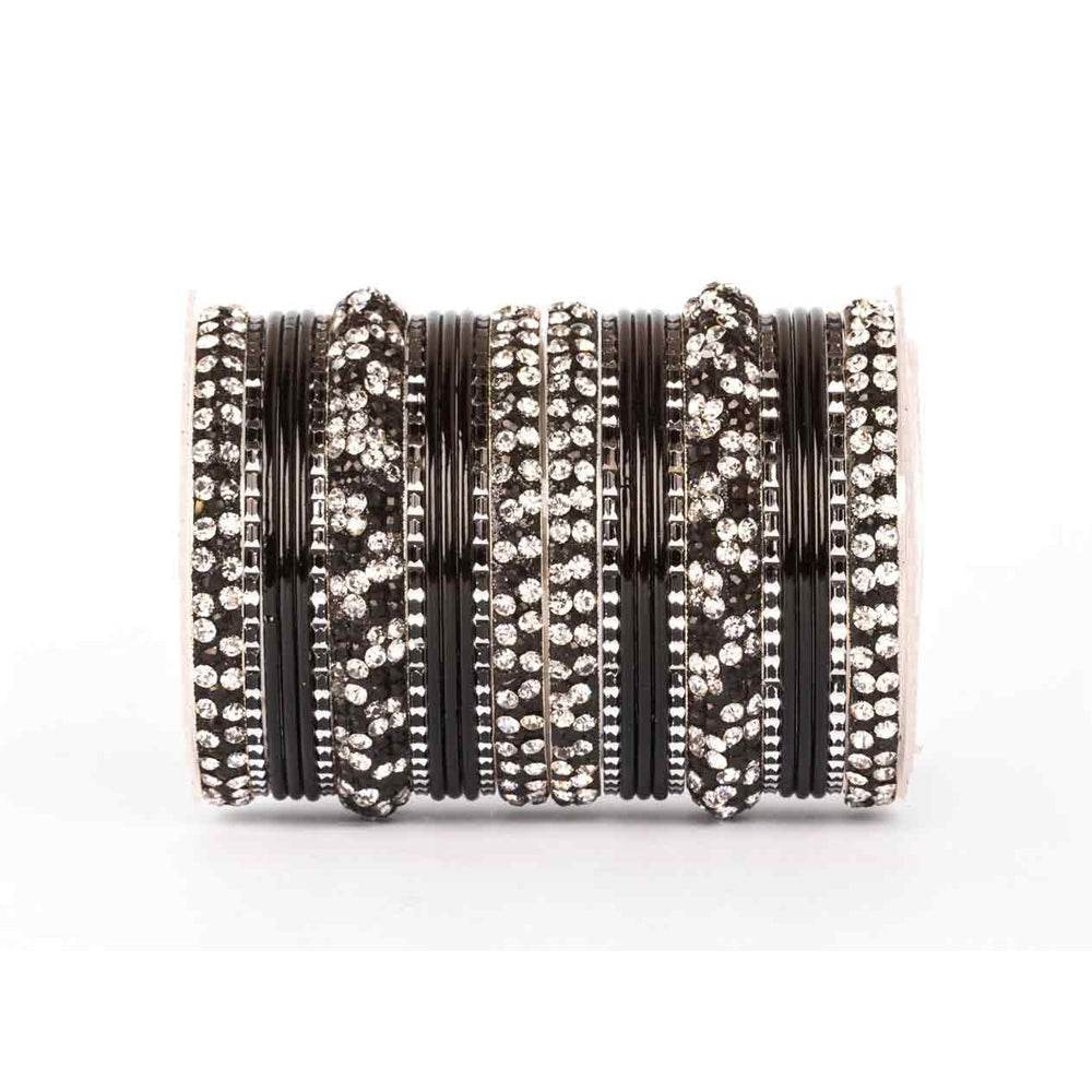 Lac Stone Pattern Bangle Set For Two Hands Black All Bangle Sets T4 Jewels